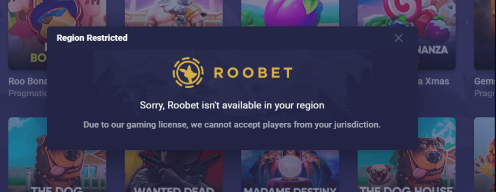 Roobet region restriction error message