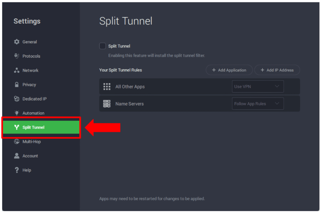 Split Tunneling in PIA VPN