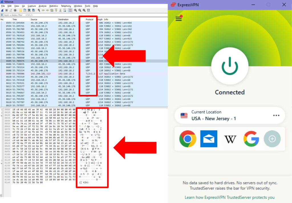 Data encrypted on Wireshark with VP