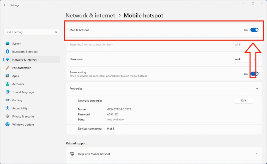 Enabling Mobile Hotspot on Windows 11