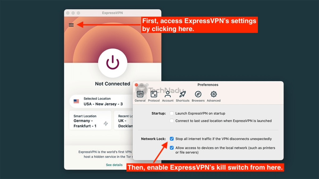 ExpressVPN settings showing the kill switch feature
