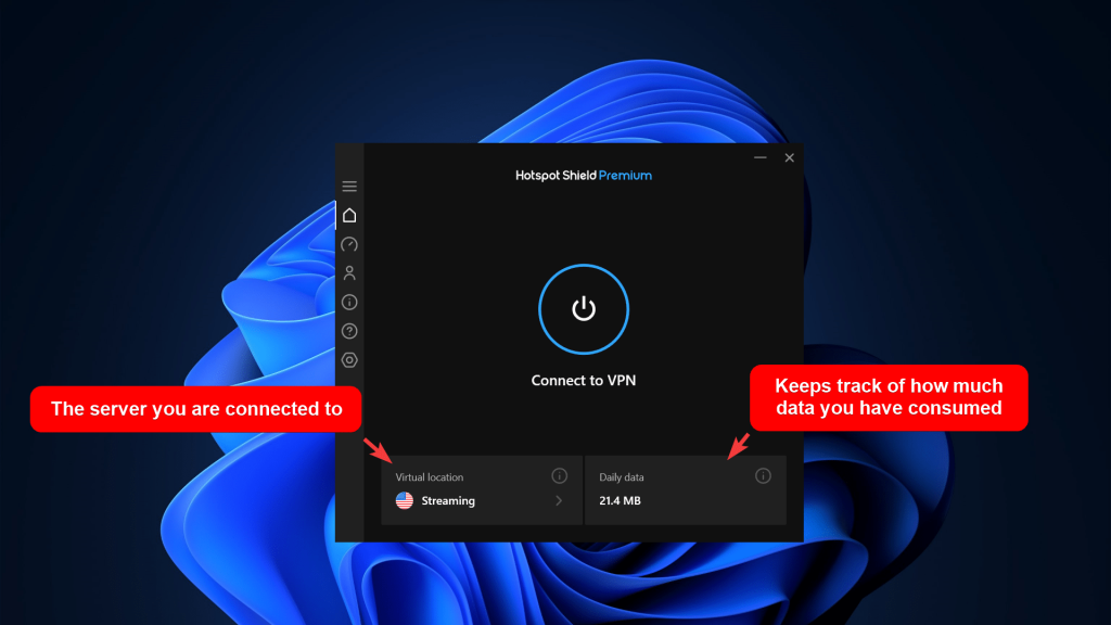 Hotspot Shield VPN app home screen