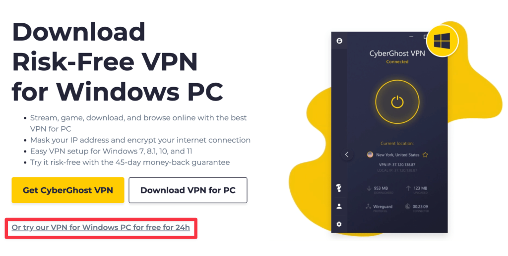 Link to Download CyberGhost VPN Trial on Windows