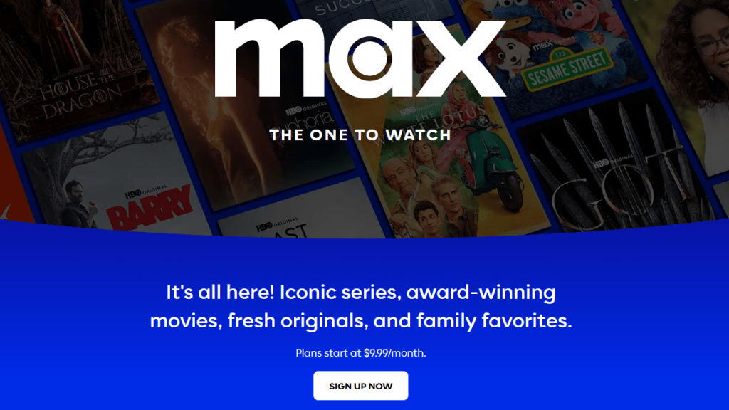 New HBO Max landing page with a call-to-action button to sign up