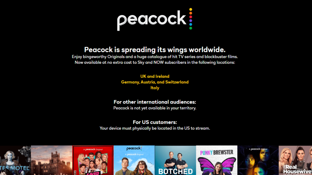 Peacock TV geo block messag