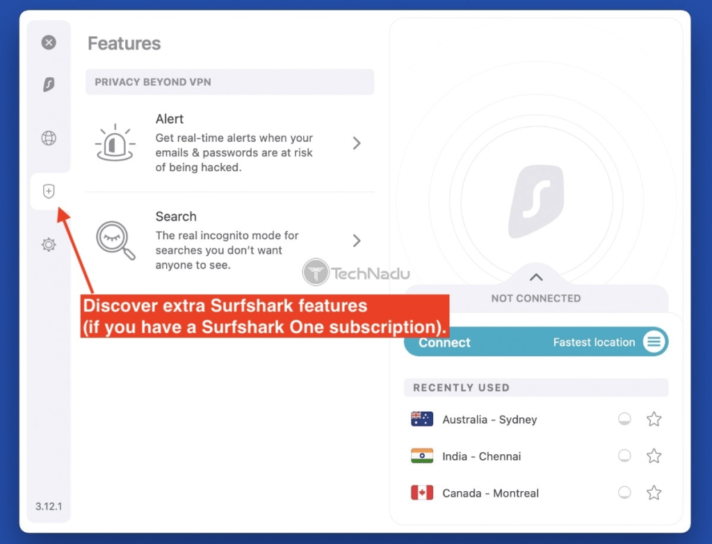 Surfshark app showing Surfshark One features