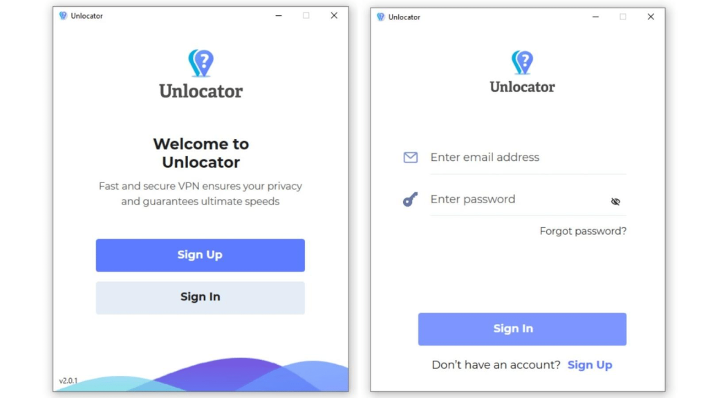 Unlocator app welcome screen