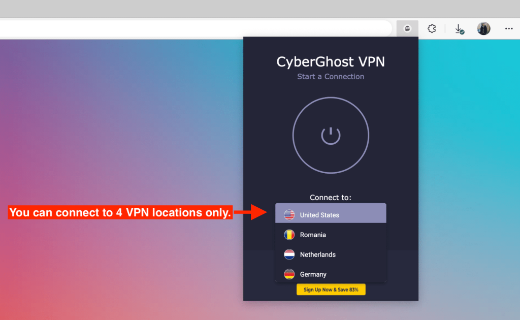 CyberGhost VPN Chrome Extension Appearance