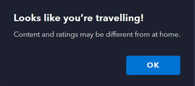 Disney+ Contents and Ratings Message when Traveling