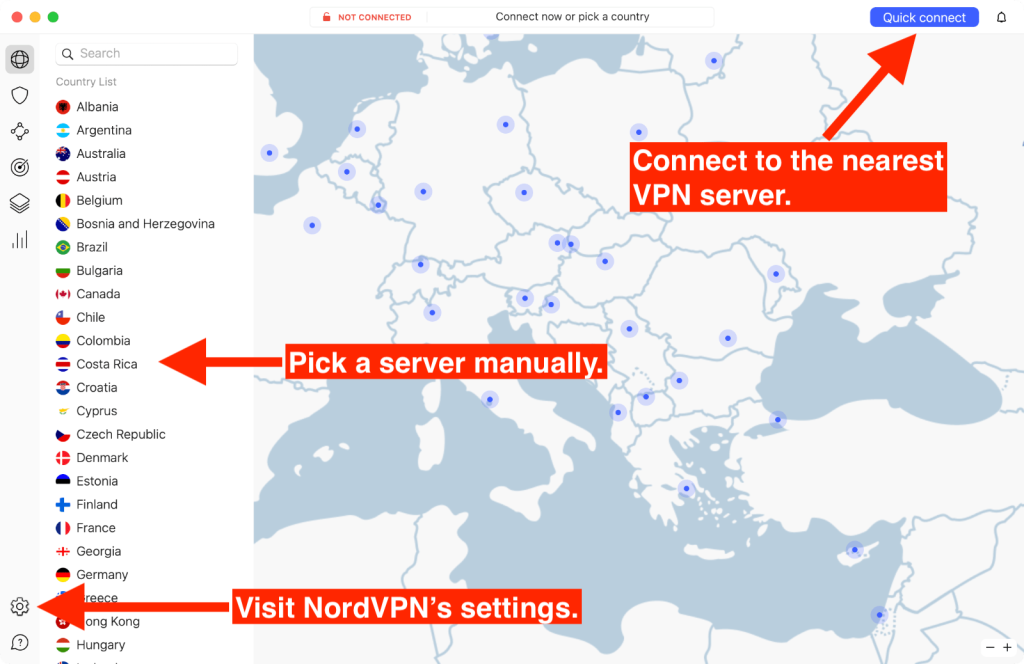 NordVPN Interface on macOS