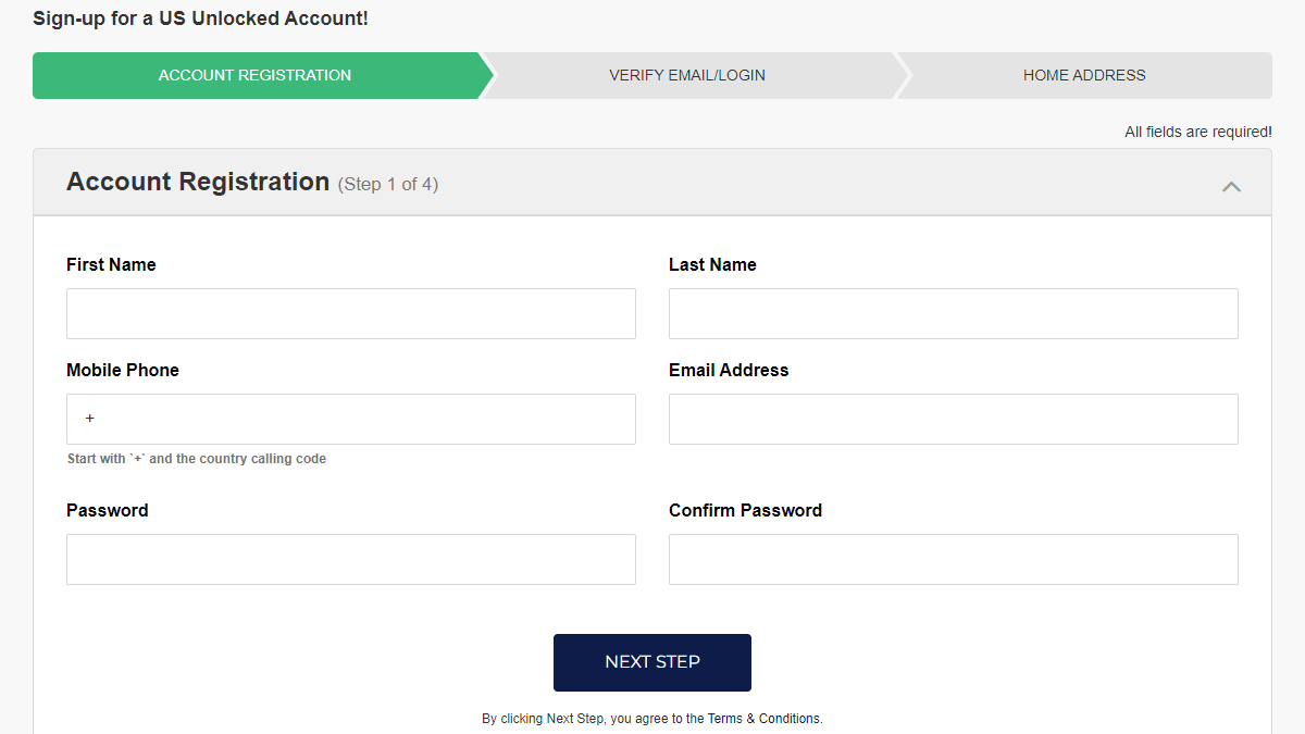 Registering Account at USUnlocked