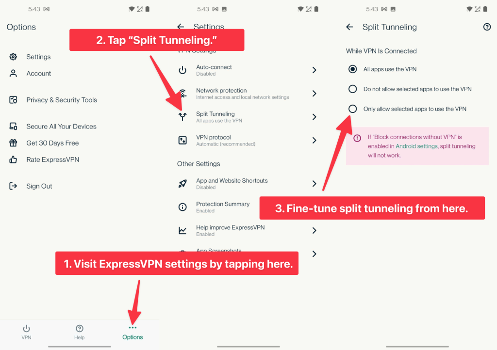 Setting Up Split Tunneling in ExpressVPN for Android