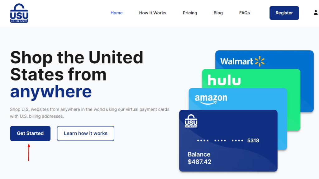 US Unlocked Landing Page with a Get Started Call-To-Action Button