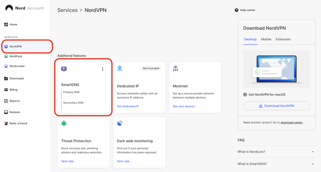 DNS Settings Nord Account Dashboard