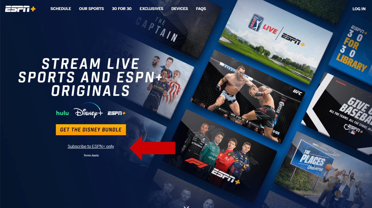 ESPN Plus Landing Page
