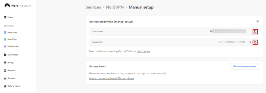 Getting NordVPN Username and Password from Its Dashboard