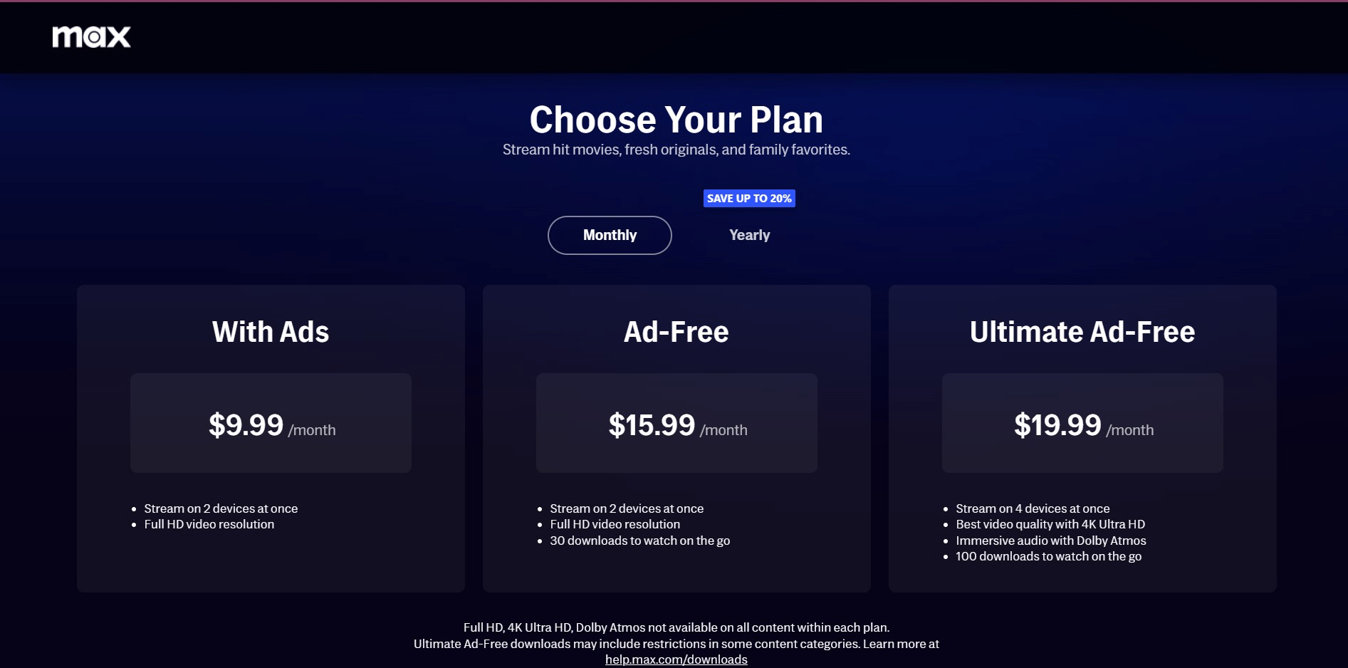 HBO Max Available Subscription Plans in the US