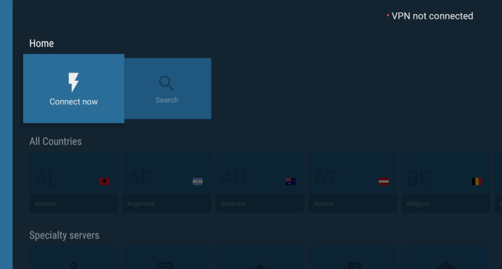 Home Screen NordVPN Android TV with Connect Now Option