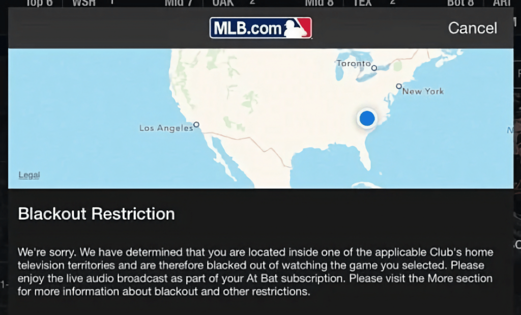MLB.tv Blackout Restriction Error