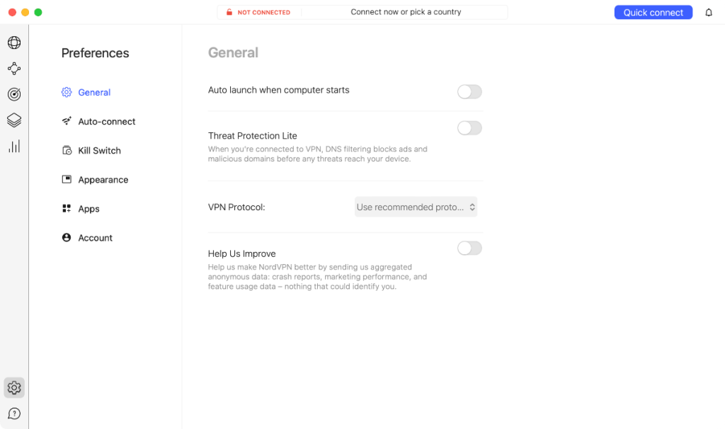 NordVPN Mac App Store Version Settings