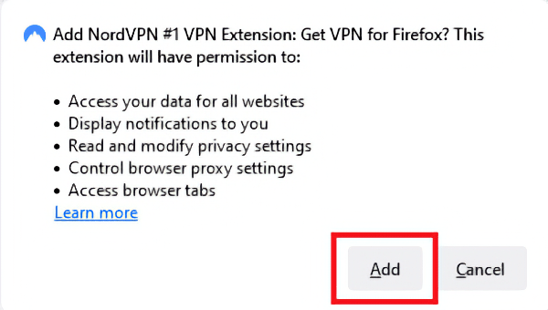 NordVPN Permissions on Firefox