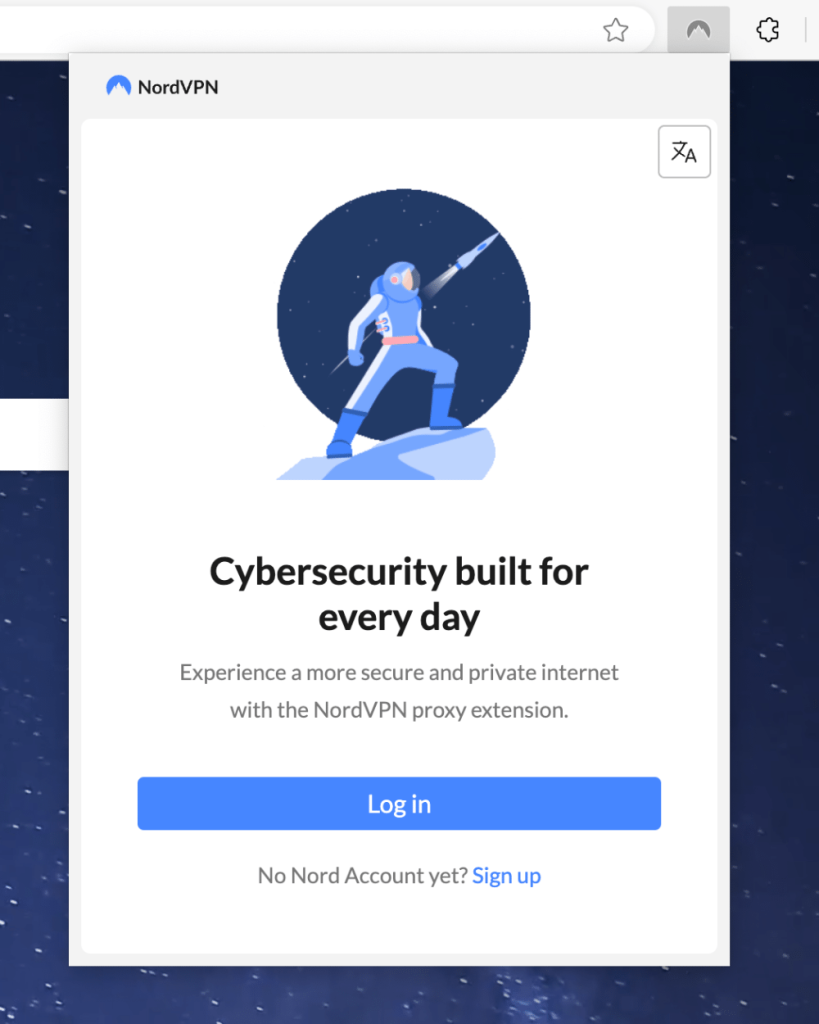 NordVPN for Chrome Login Screen