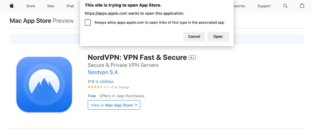 Opening NordVPN from Browser