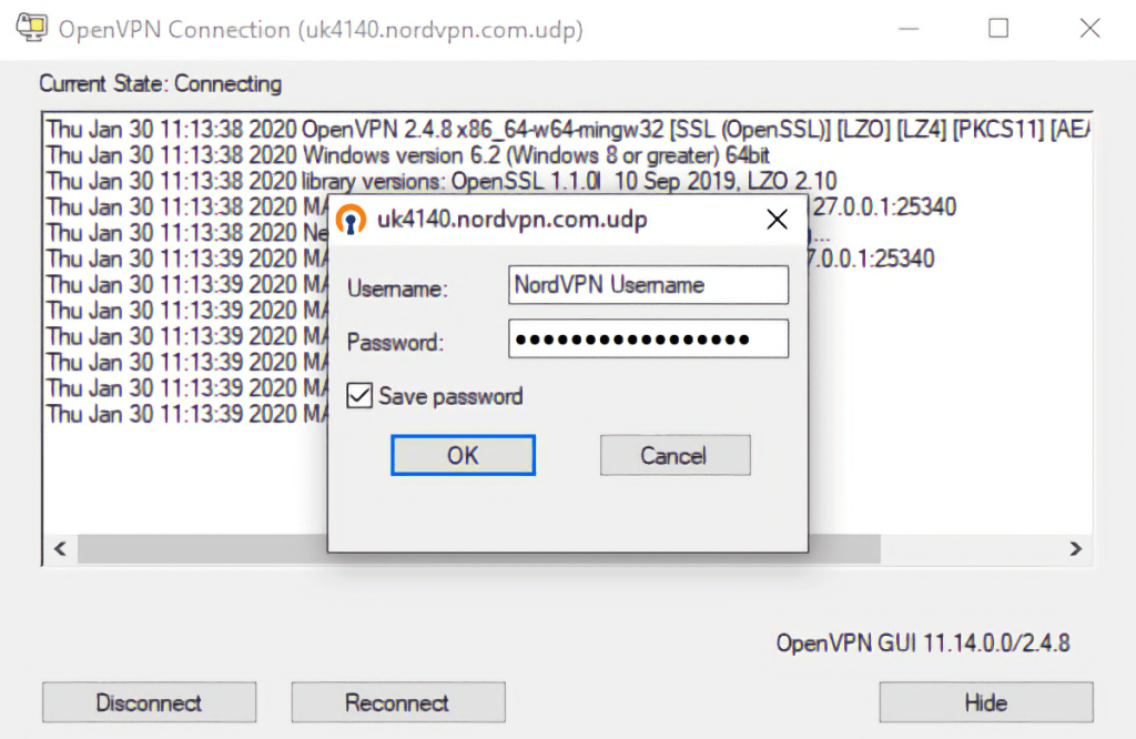 Using OpenVPN GUI with NordVPN on Windows