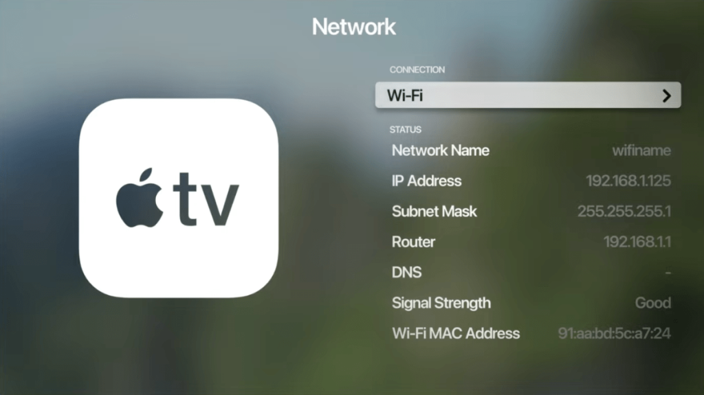 WiFi Connection Overview on Apple TV