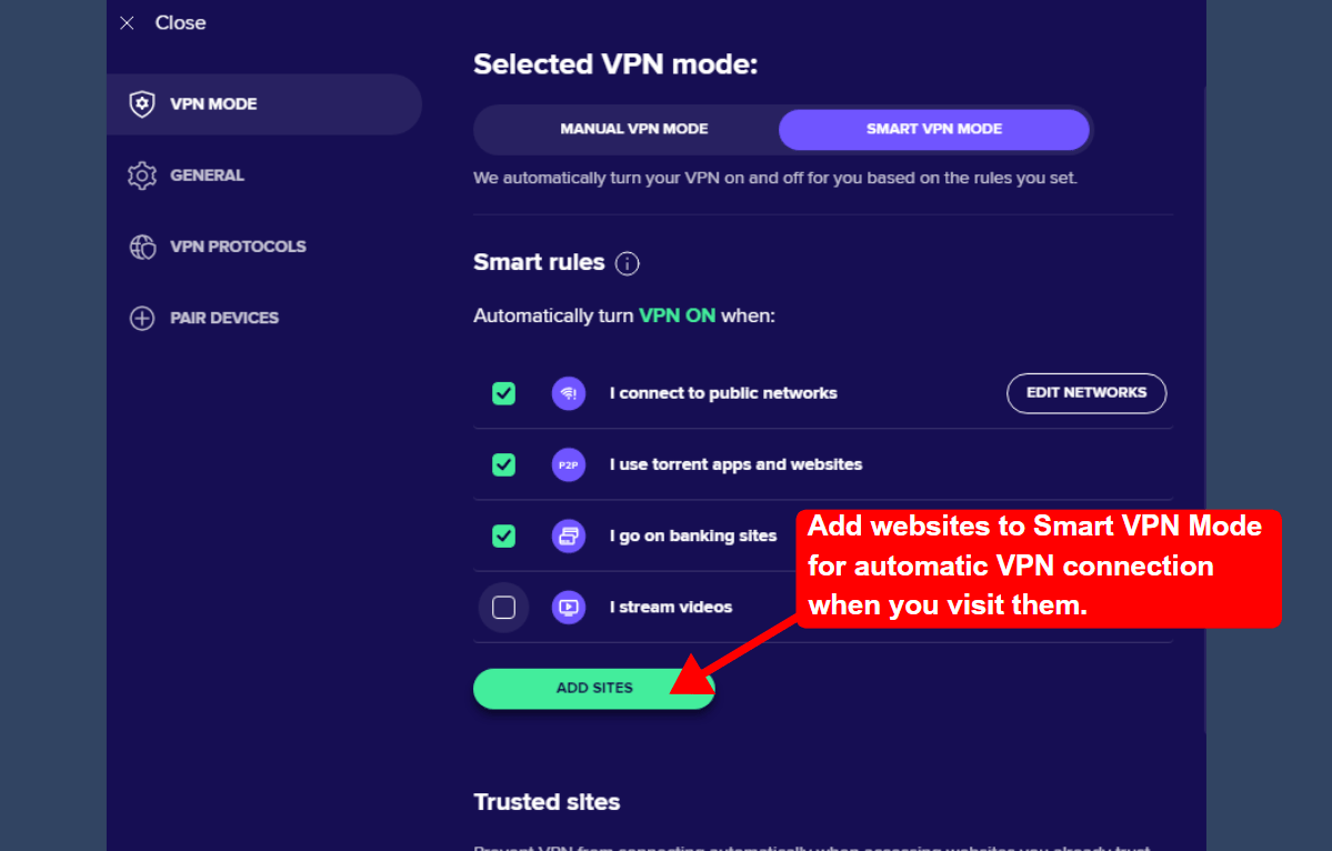 Avast SecureLine VPN Smart VPN Mode