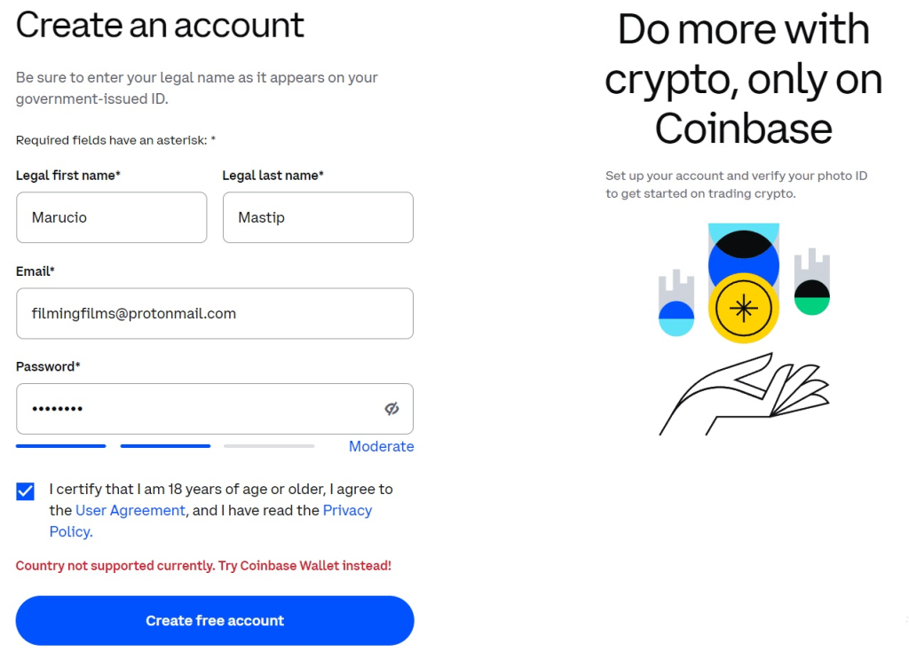 Coinbase Account creating