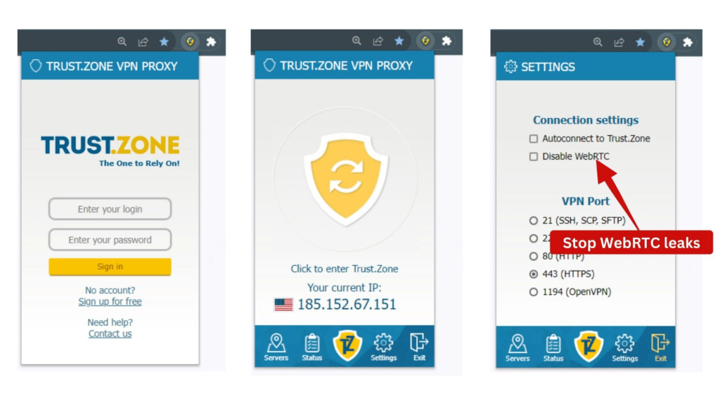 Disabling WebRTC on Trust.Zone VPN's Chrome extension
