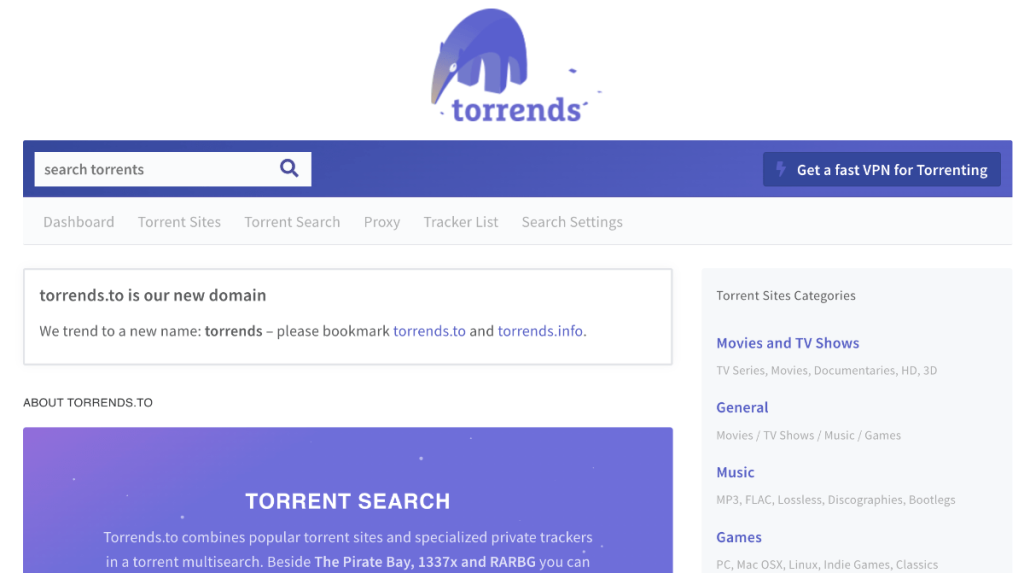 Torrends Website Homepage