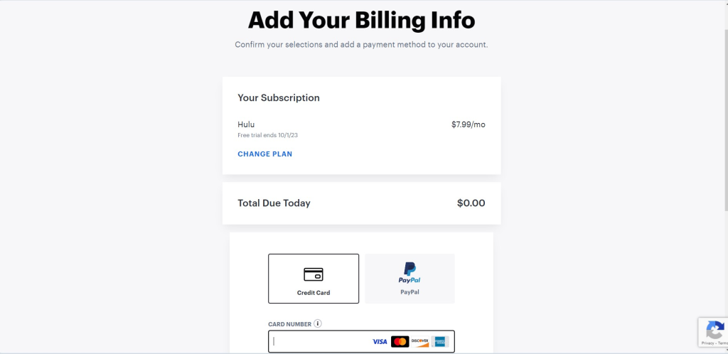 Adding billing information to pay for a Hulu subscription