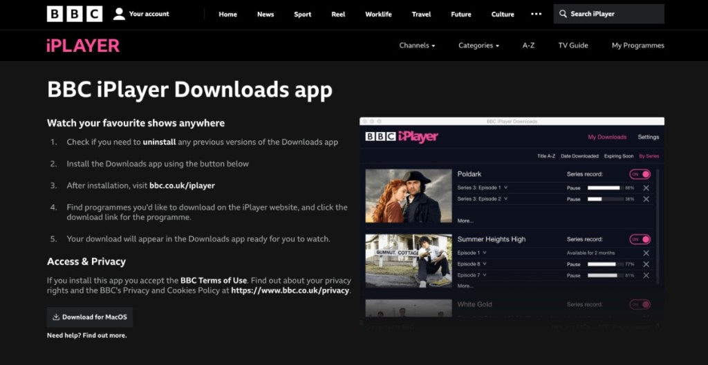 BBC iPlayer App Download Page