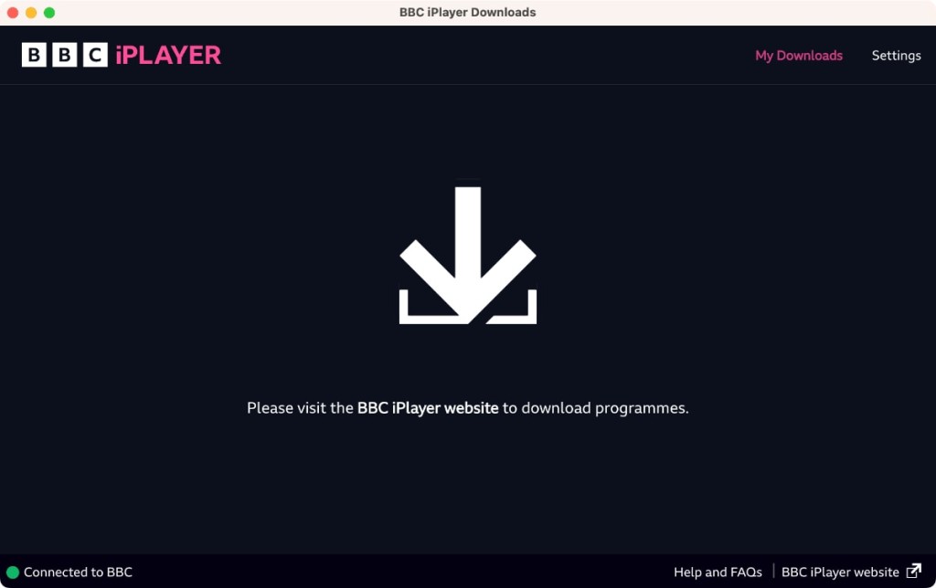 BBC iPlayer Downloads App on MacOS