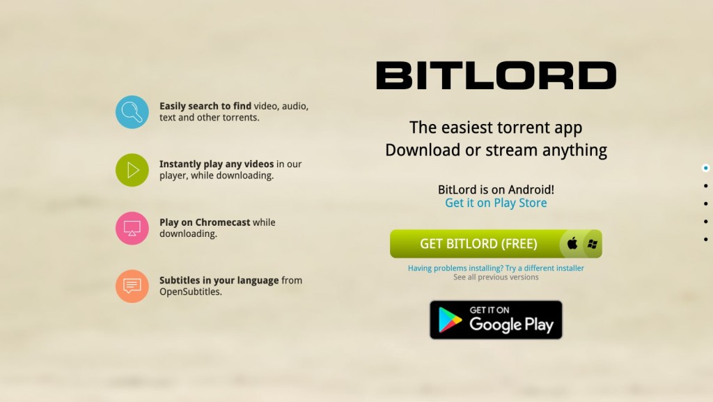 BitLord Torrent Client Website