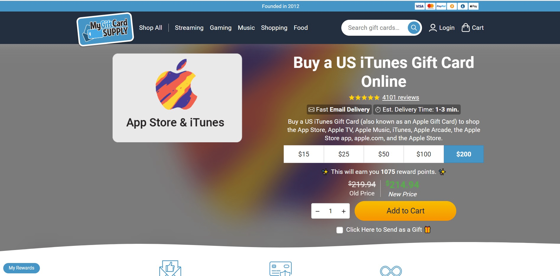 Buy US iTunes Gift Card page screenshot