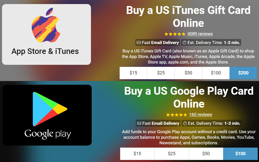 Getting a US Apple Gift Card or a US Google Play Gift Card Online