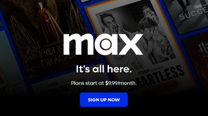 HBO Max Landing Page with a Sign Up Now Call-To-Action Button