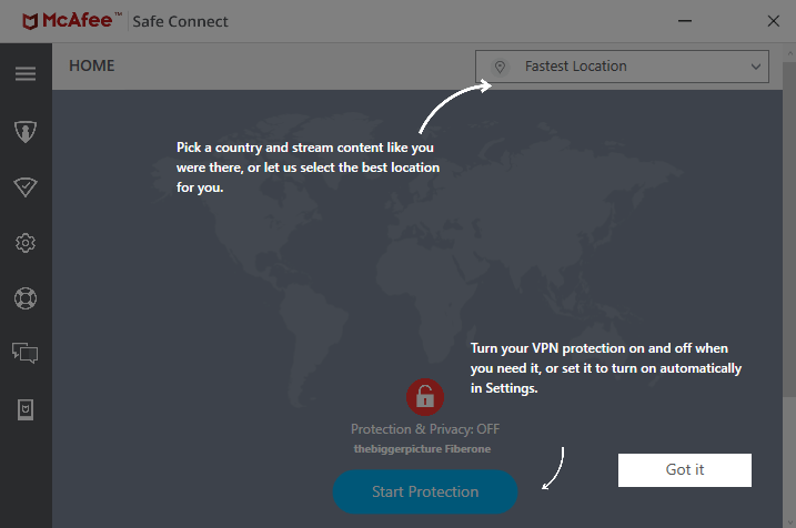 McAfee VPN tutorial screen on Windows
