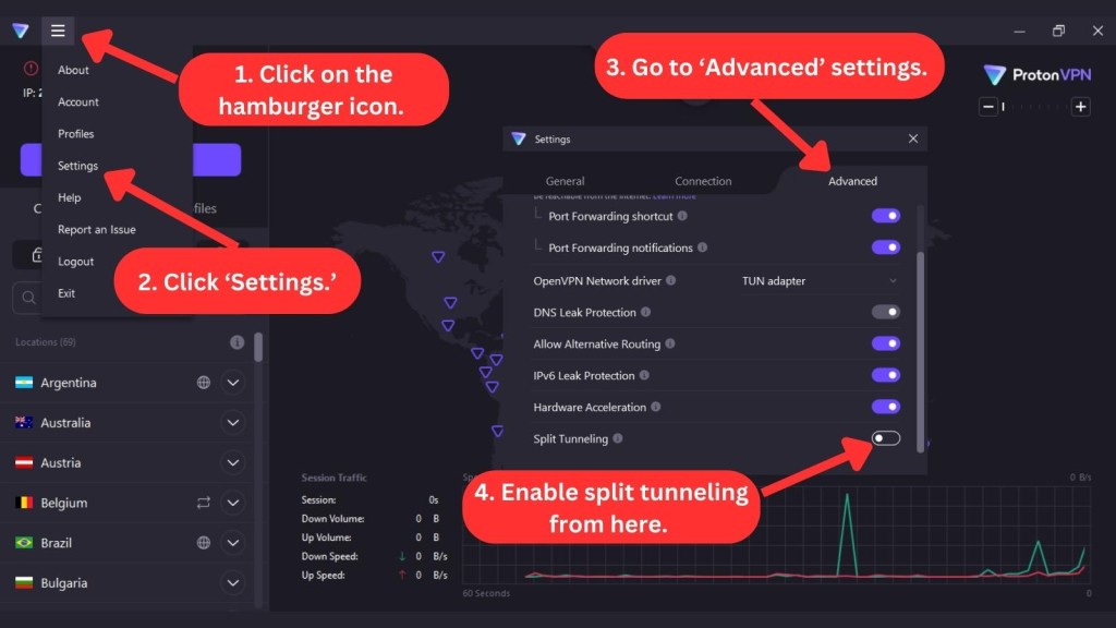 Proton VPN split tunneling on Windows