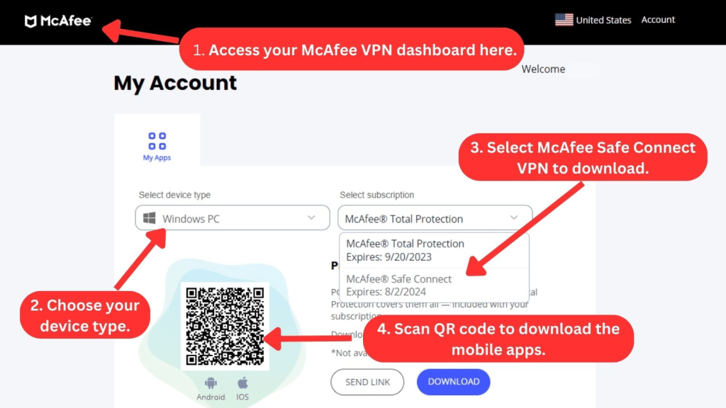 Steps on how to download McAfee Safe Connect VPN