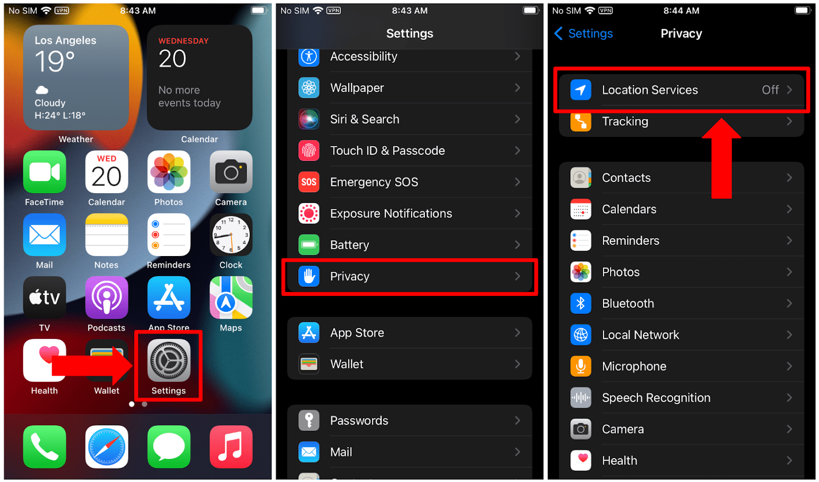 Toggling Location Services on the iPhone