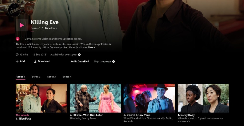 iPlayer TV Show Overview Screen