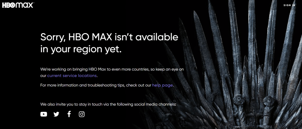 HBO Max error message screen