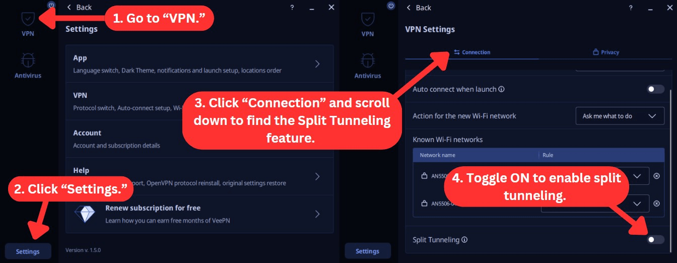 How to enable split tunneling on Windows