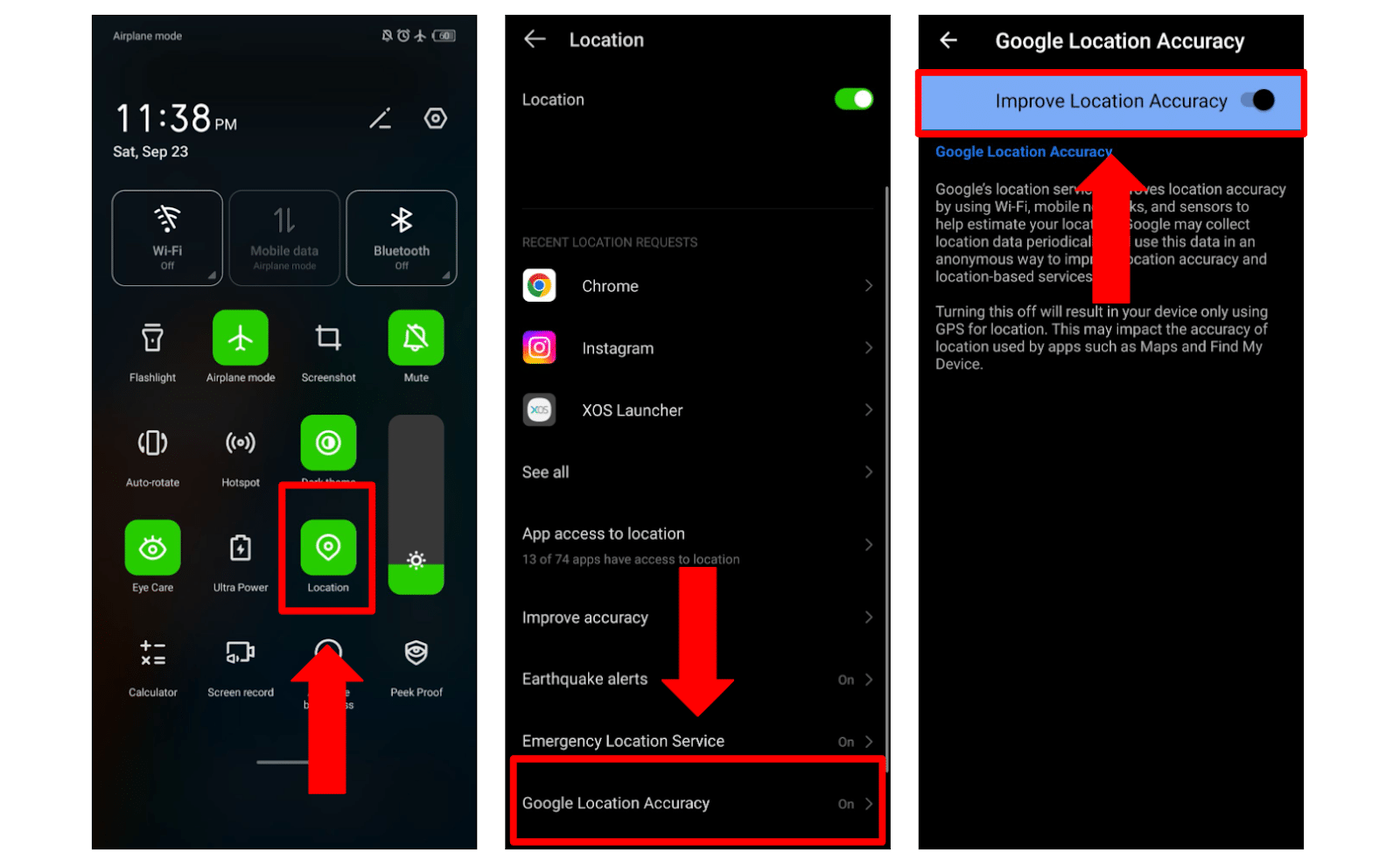 Navigating An Android Device to Adjust Location Accuracy