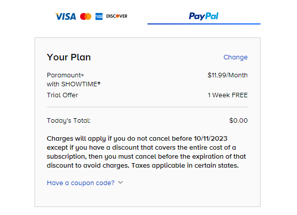 Selecting PayPal as The Preferrred Method of Payment for Your Paramount+ Plan