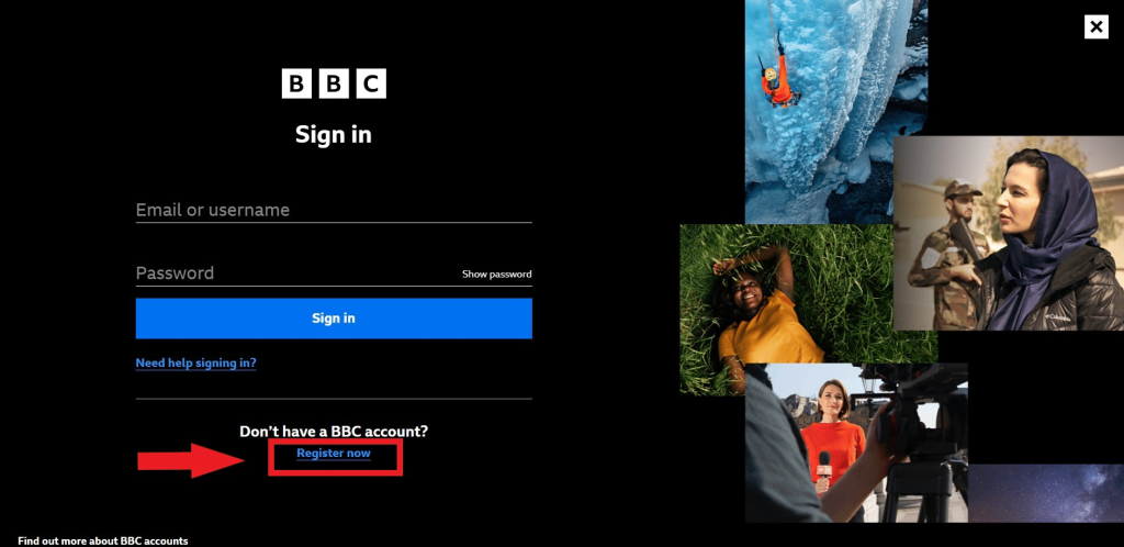 bbc iplayer register now screen